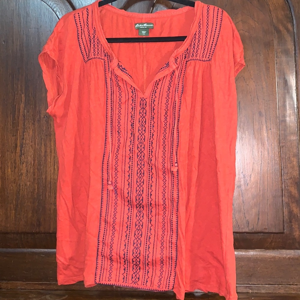 Eddie Bauer XXL linen/cotton blend embroidered top